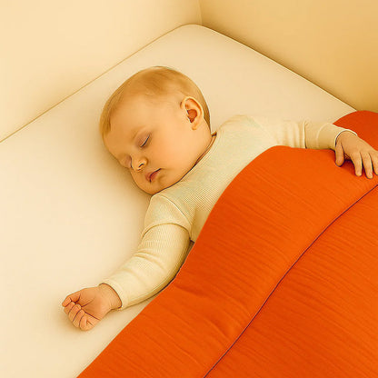 edredon rouge en coton biologique papate 65x120 lit fraise